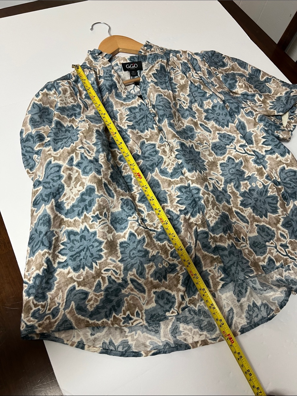 NWT Floral Gigio Top Blouse Shirt Medium Blue - Picture 11 of 12